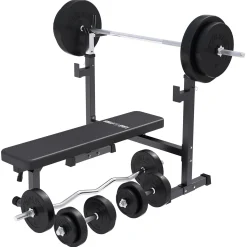Hantelbank mit Ablage breit inkl, Hantelset 40/70/100 kg