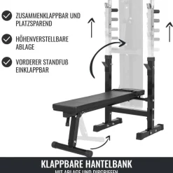 Hantelbank mit Ablage inkl, Langhantel Set Gripper 100 kg
