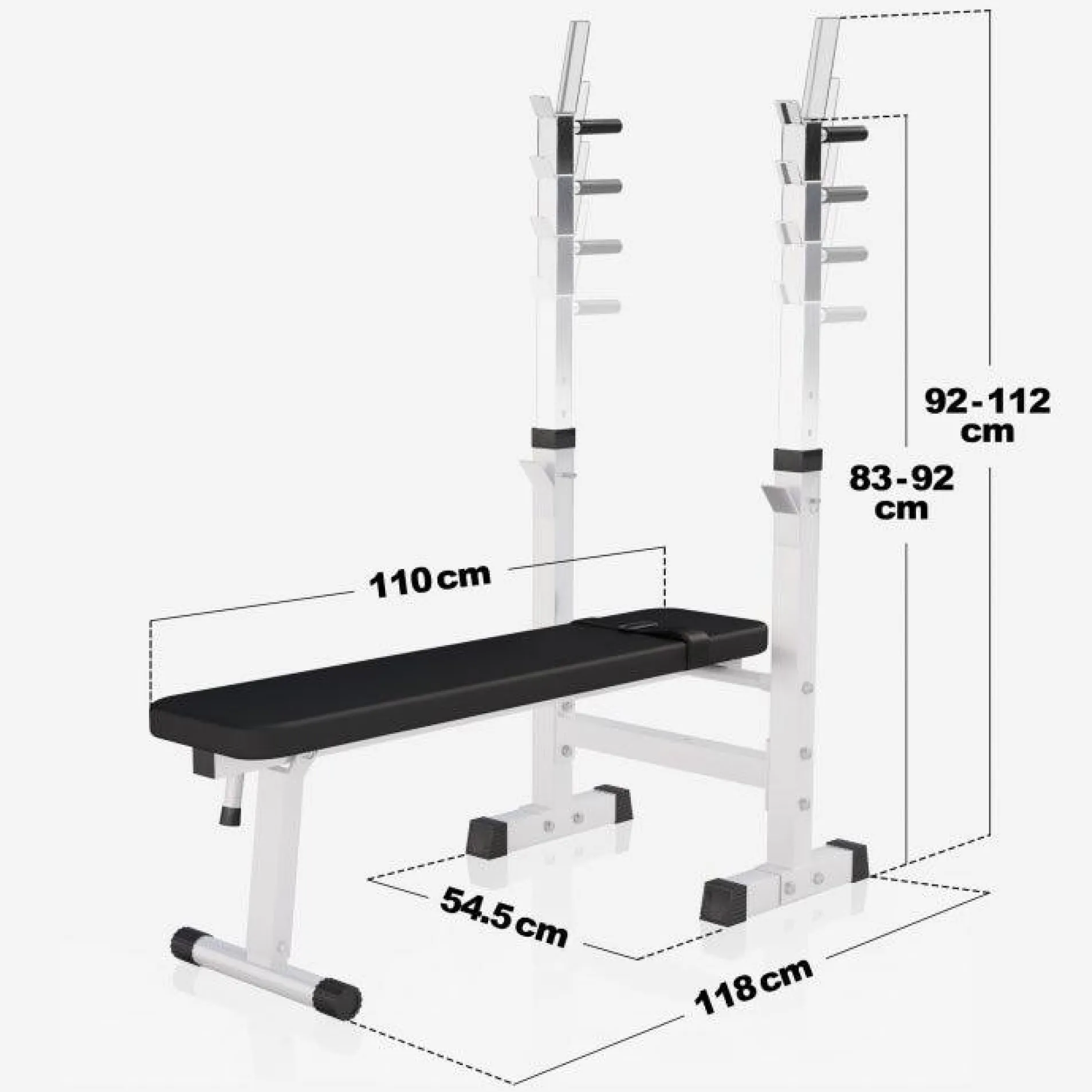 Hantelbank mit Ablage inkl, Langhantel Set Kunststoff 38/70/100 kg