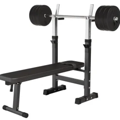 Hantelbank mit Ablage inkl, Langhantel Set Kunststoff 38/70/100 kg