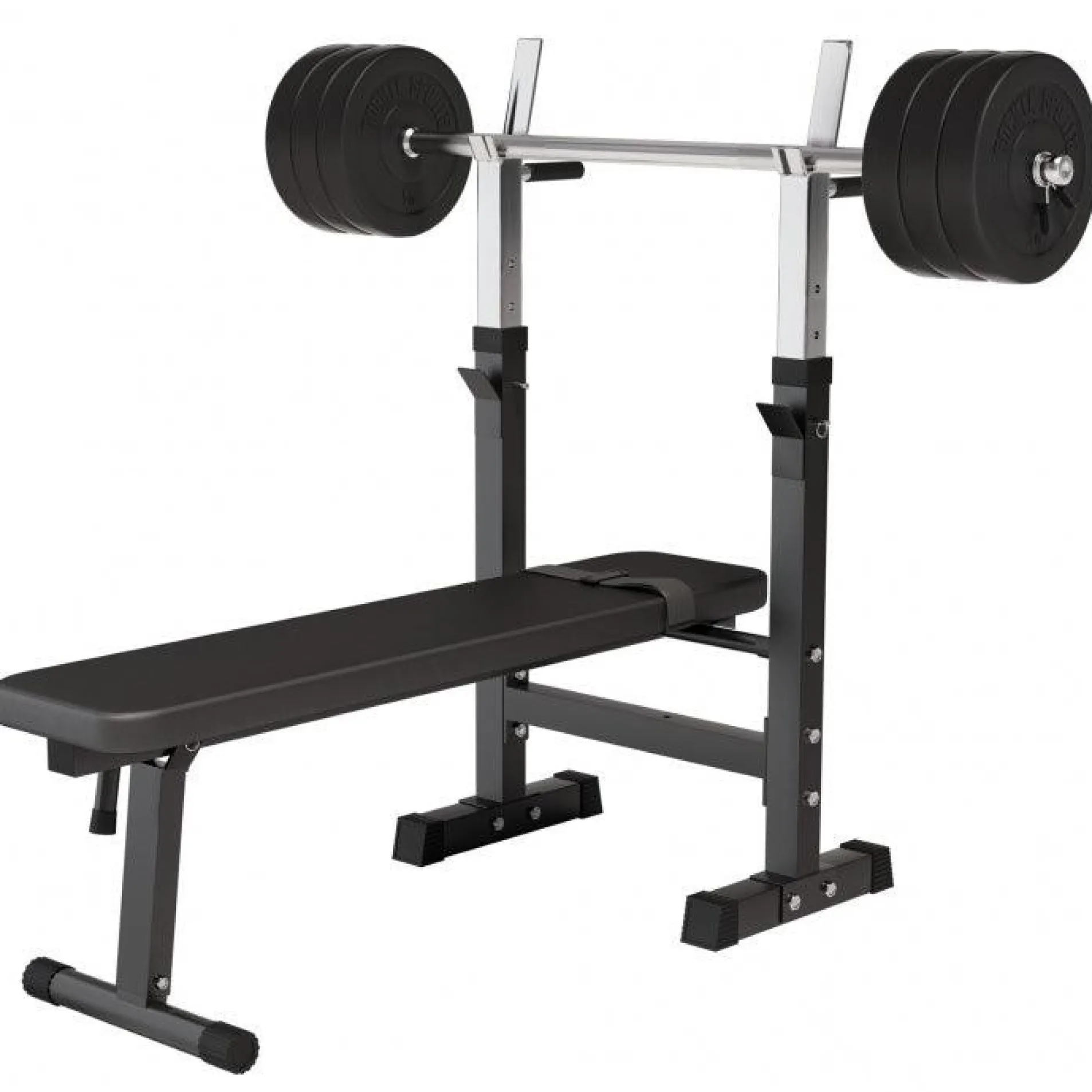 Hantelbank mit Ablage inkl, Langhantel Set Kunststoff 38/70/100 kg
