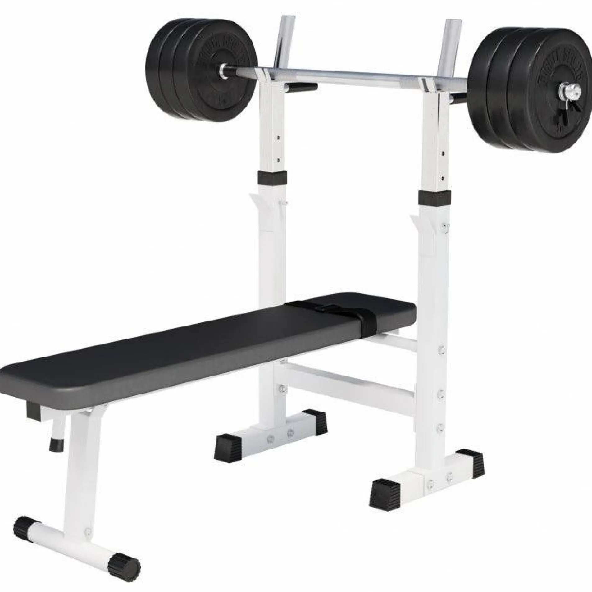 Hantelbank mit Ablage inkl, Langhantel Set Kunststoff 38/70/100 kg