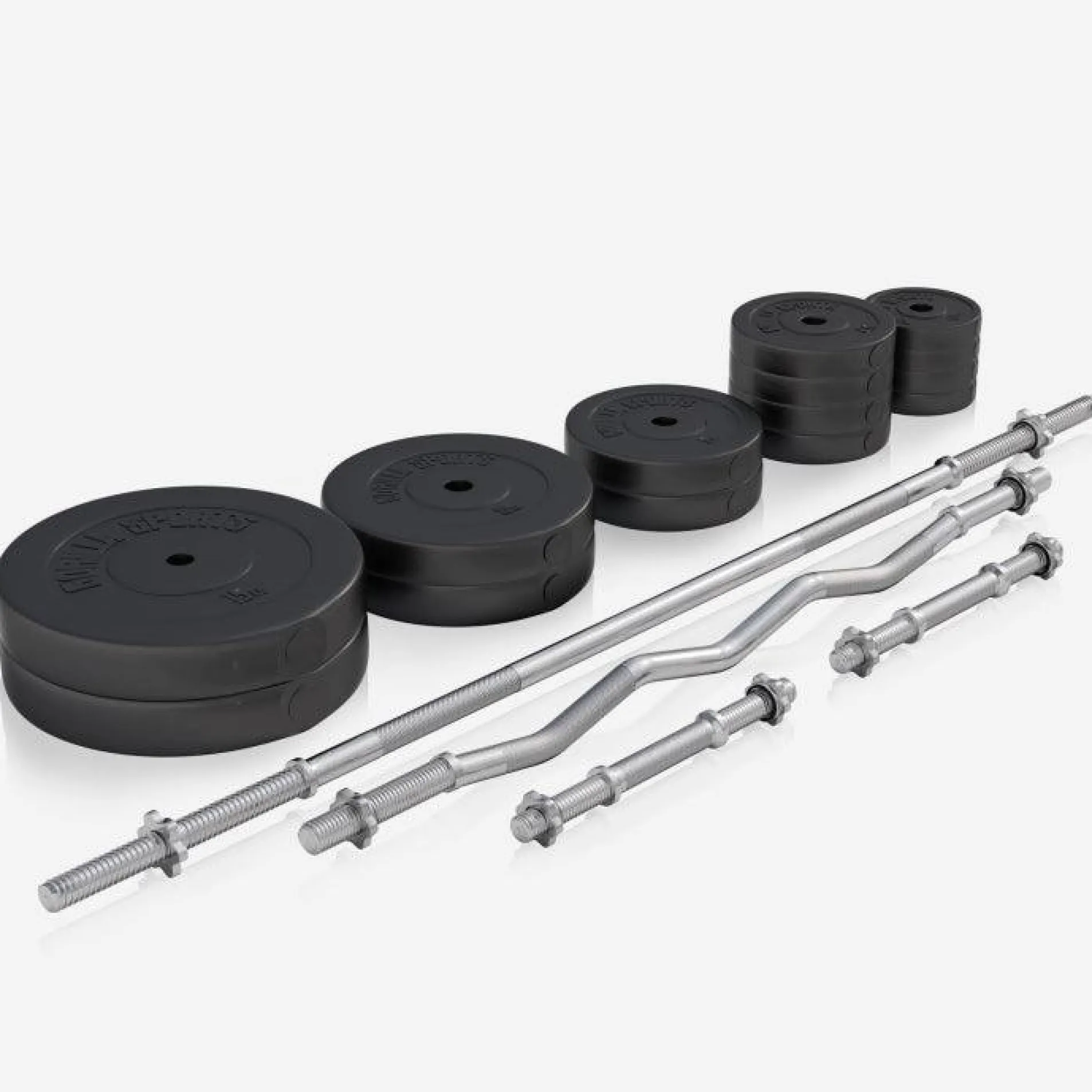 Hantelbank mit Ablage inkl, Langhantel Set Kunststoff 38/70/100 kg
