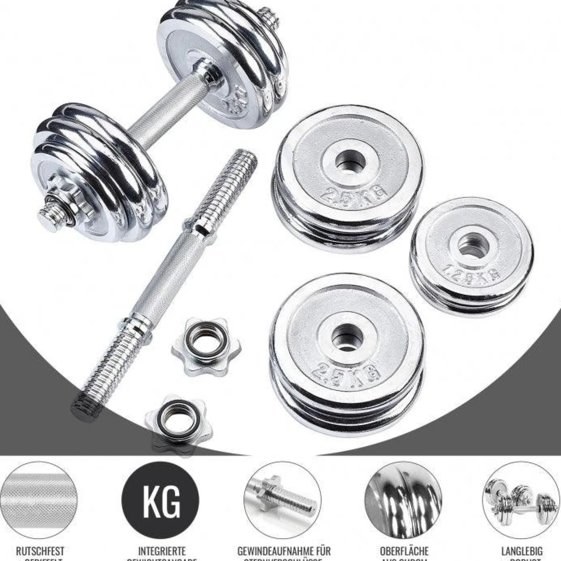 Kurzhantel Set Chrom 30 kg mit Sternverschlüssen