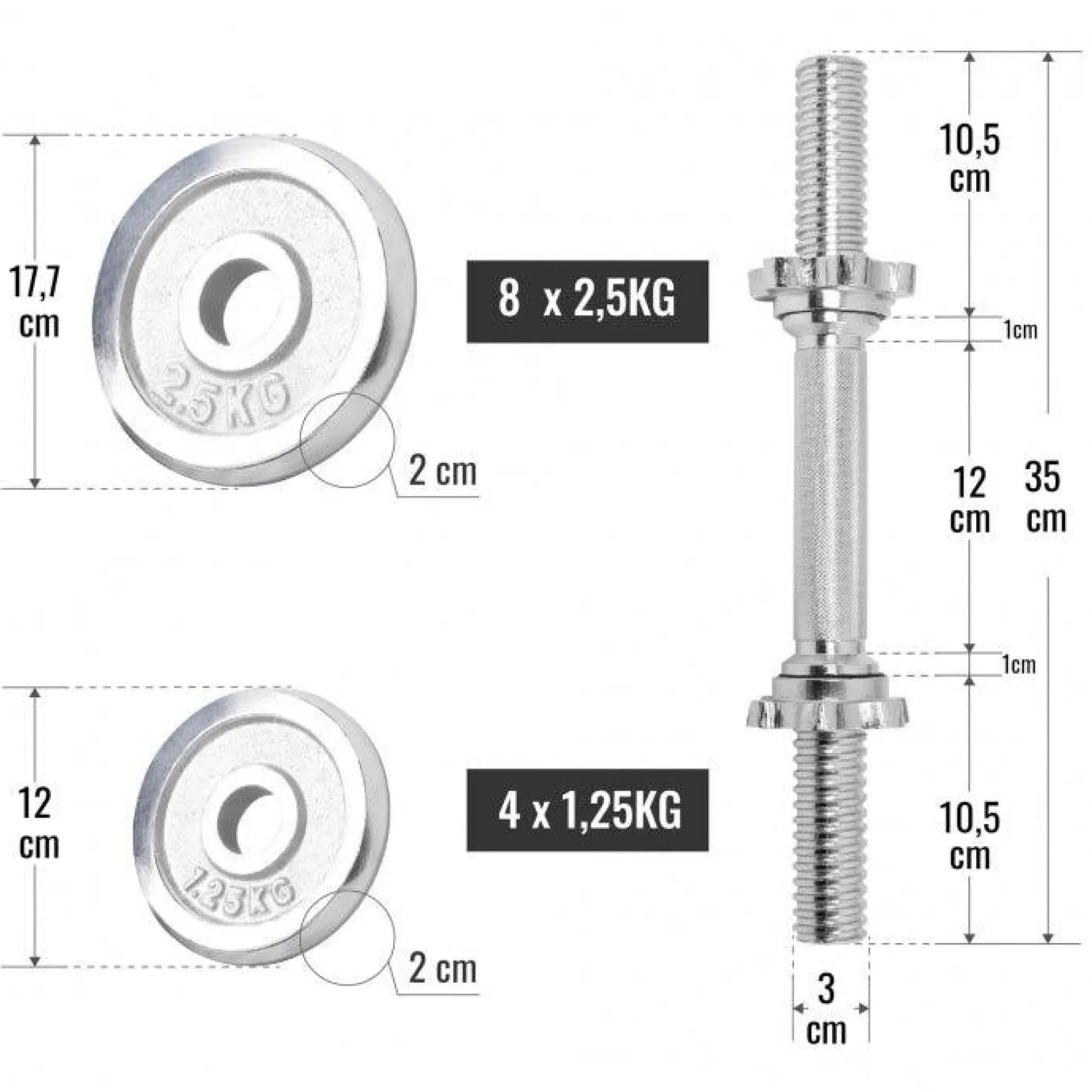 Kurzhantel Set Chrom 30 kg mit Sternverschlüssen