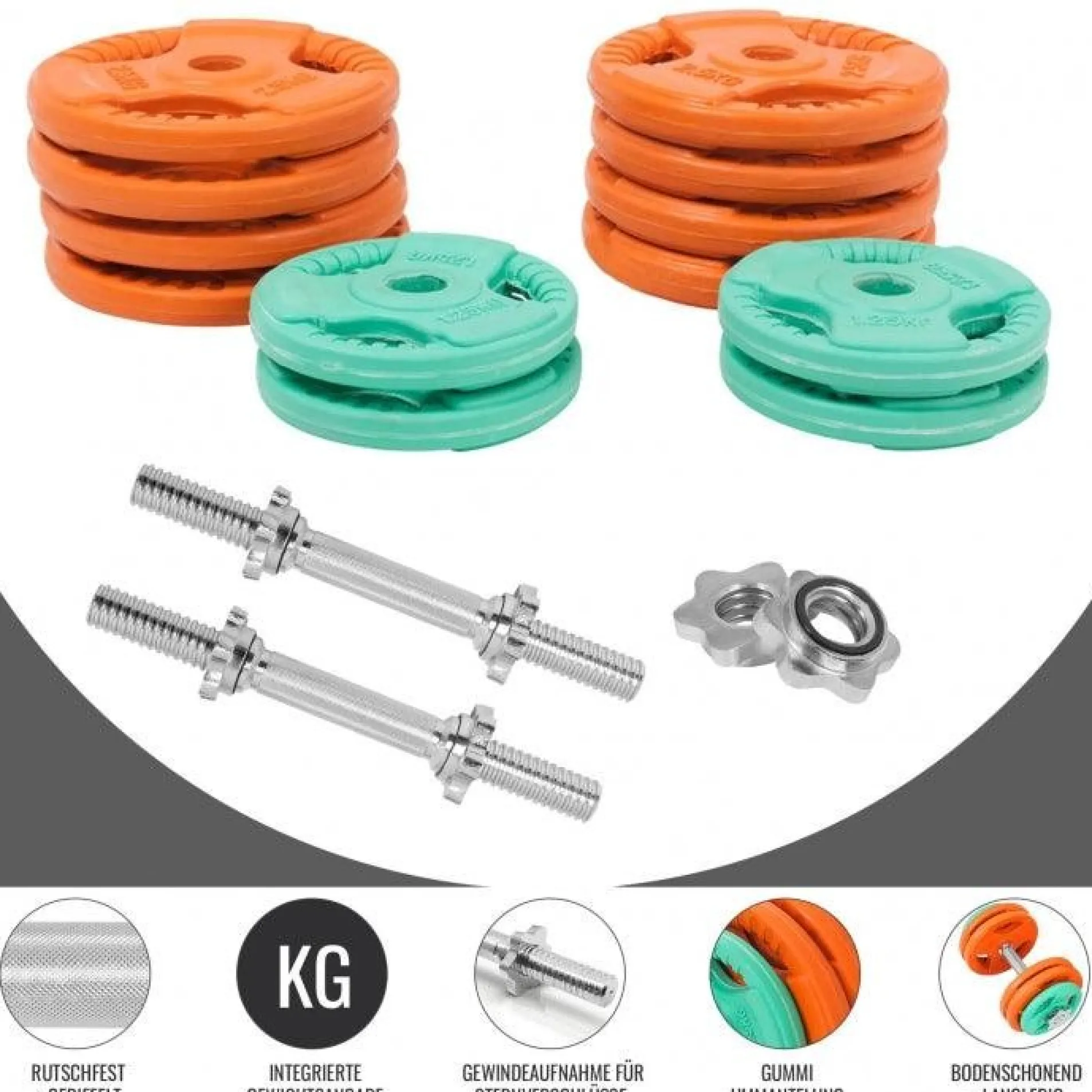 Kurzhantel Set Gummi Gripper 30 kg mit Verschlüssen