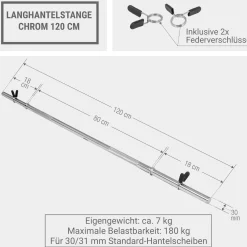 Langhantel 120 cm mit Federverschlüssen