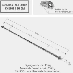 Langhantel 180 cm mit Sternverschlüssen
