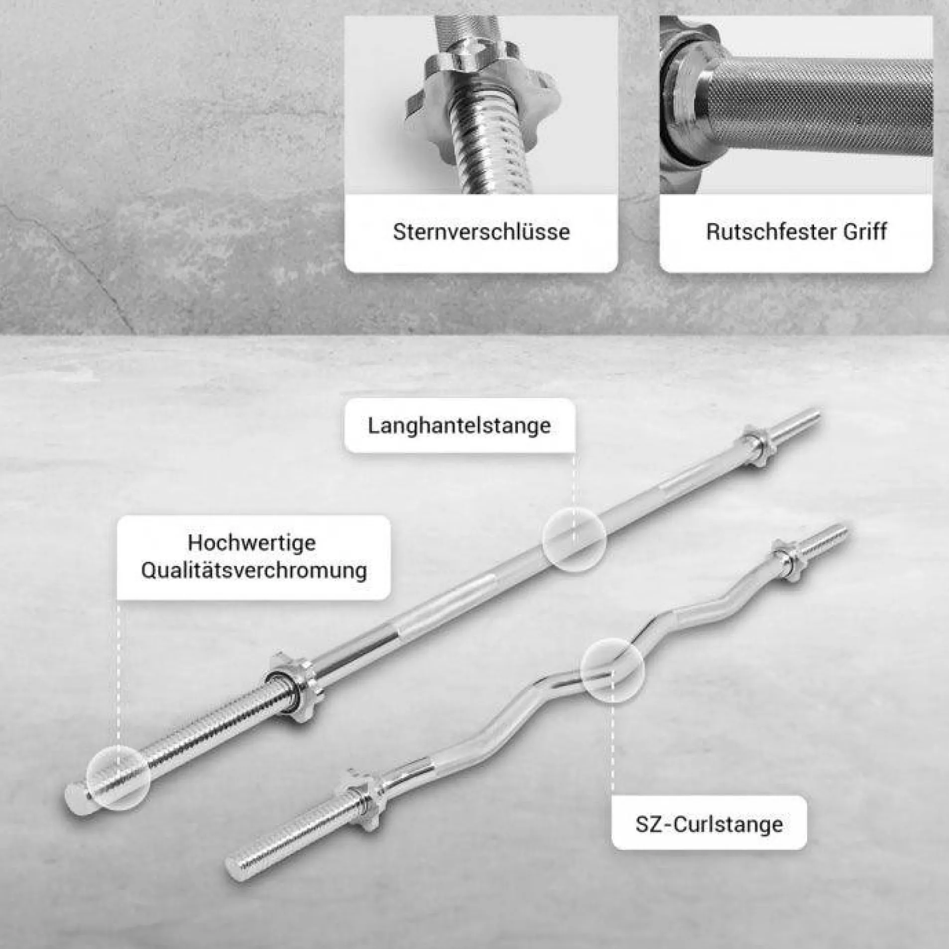 Langhantel inkl, SZ-Hantelstange und Verschlüssen