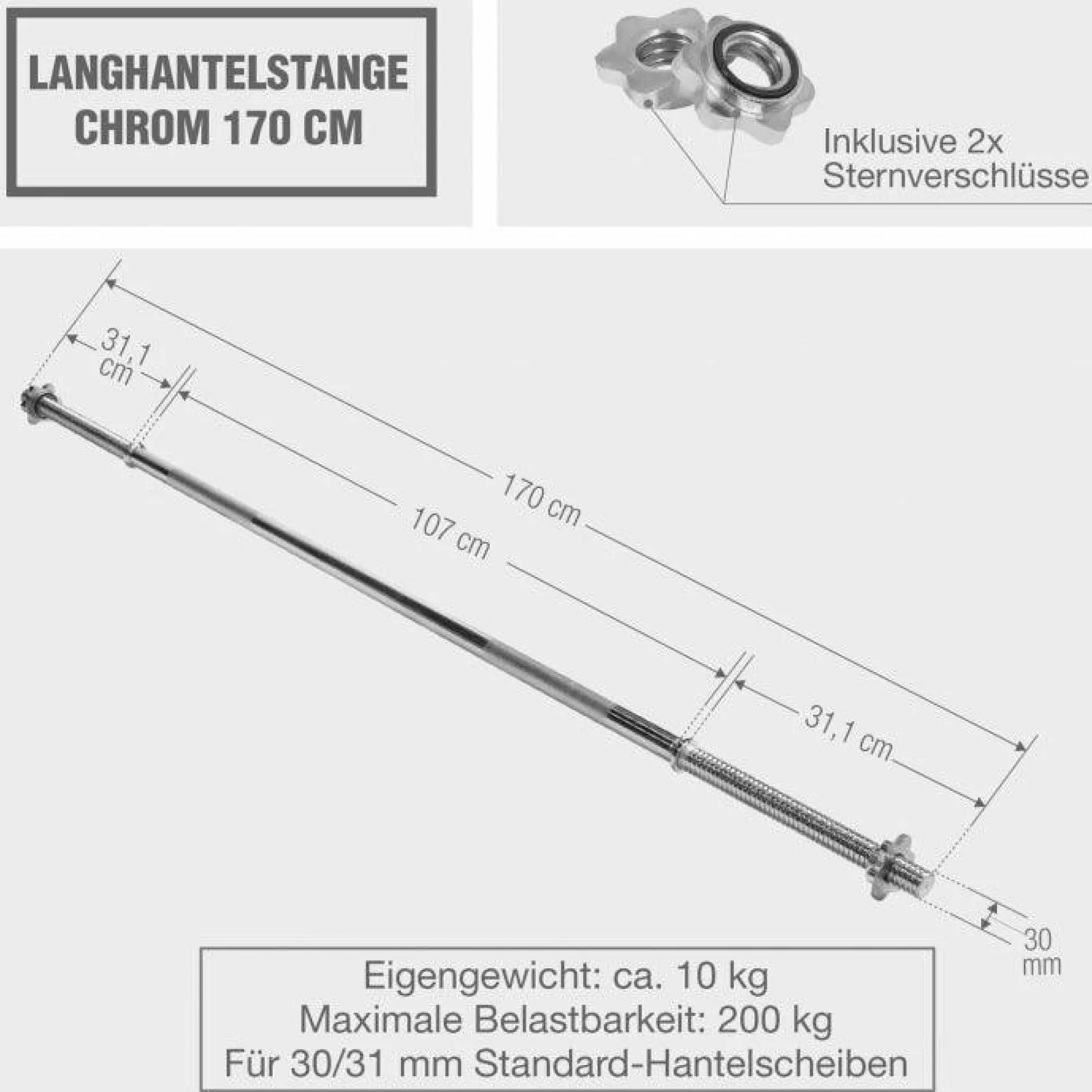Langhantel Set Gripper Kunststoff 60 - 130 kg mit Sternverschlüssen