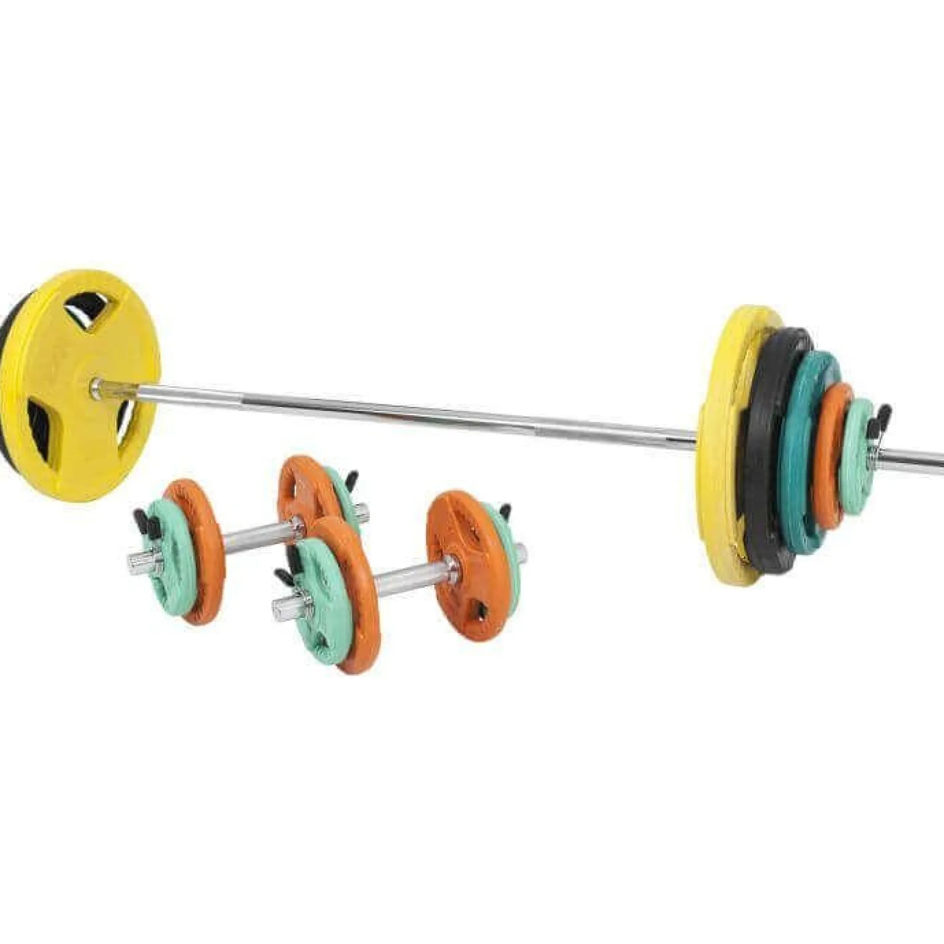 Langhantel Set Gummi Gripper 100 kg mit Verschlüssen