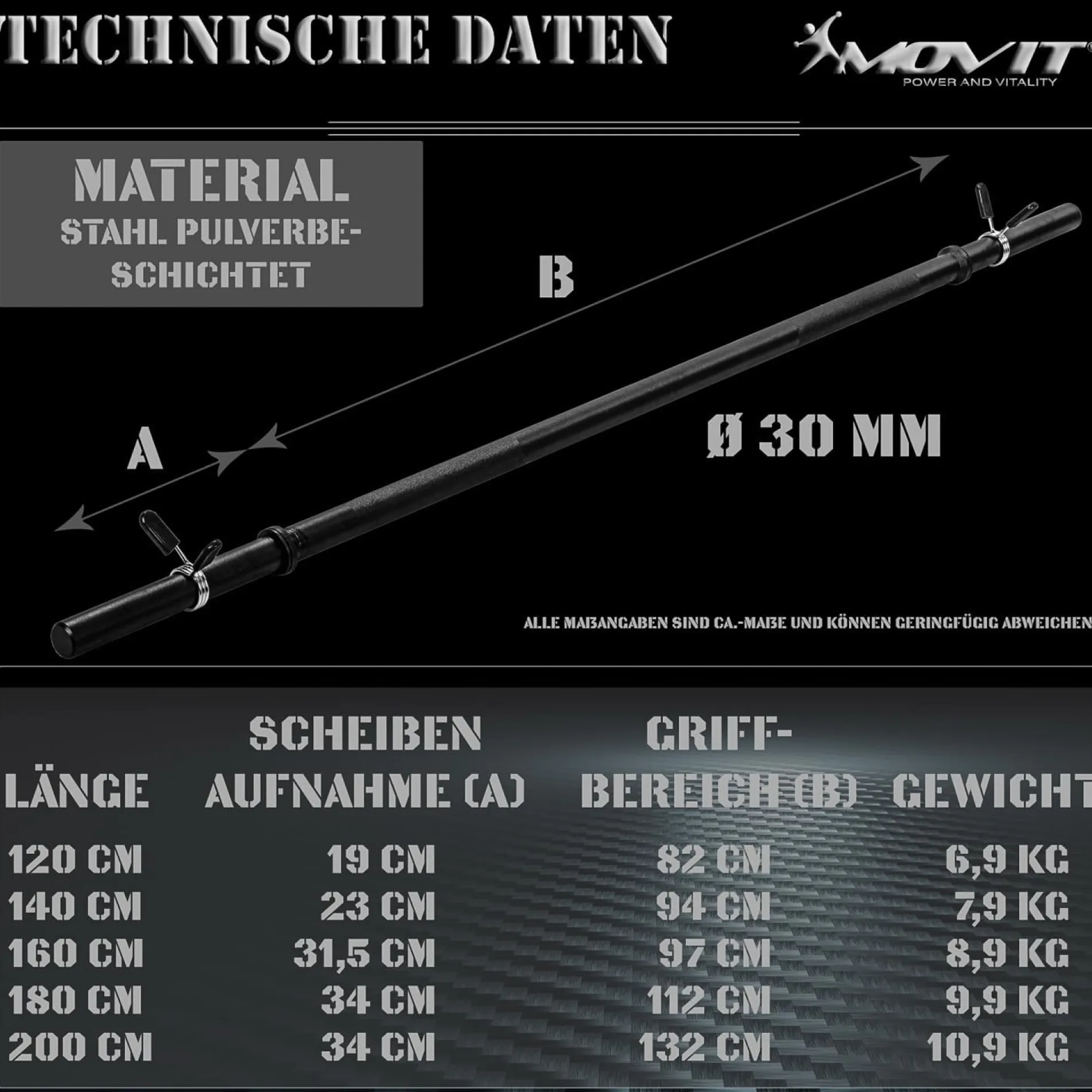 Langhantelstange Schwarz/Chrom