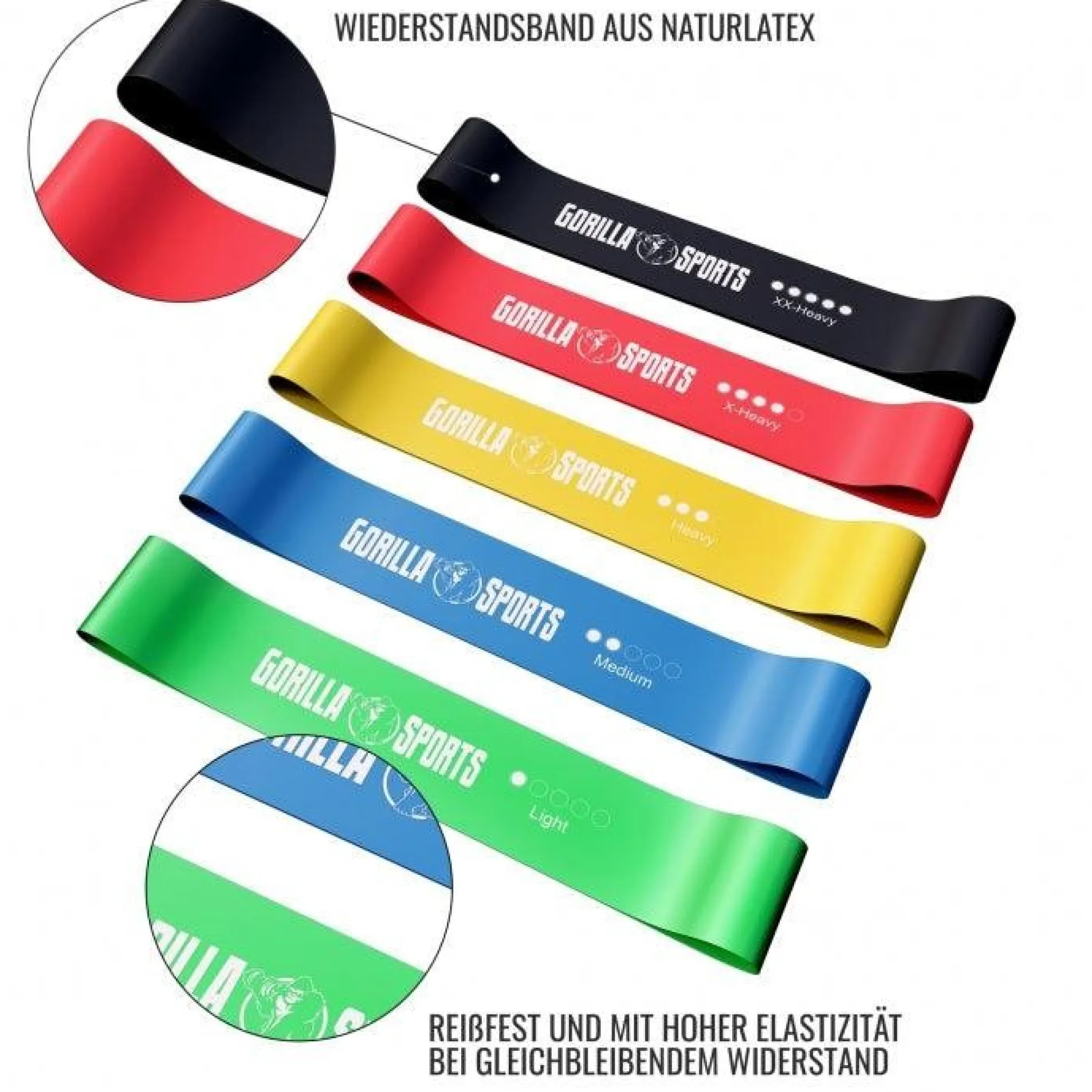 Resistance Band 5er Set aus Latex inkl, Tragebeutel
