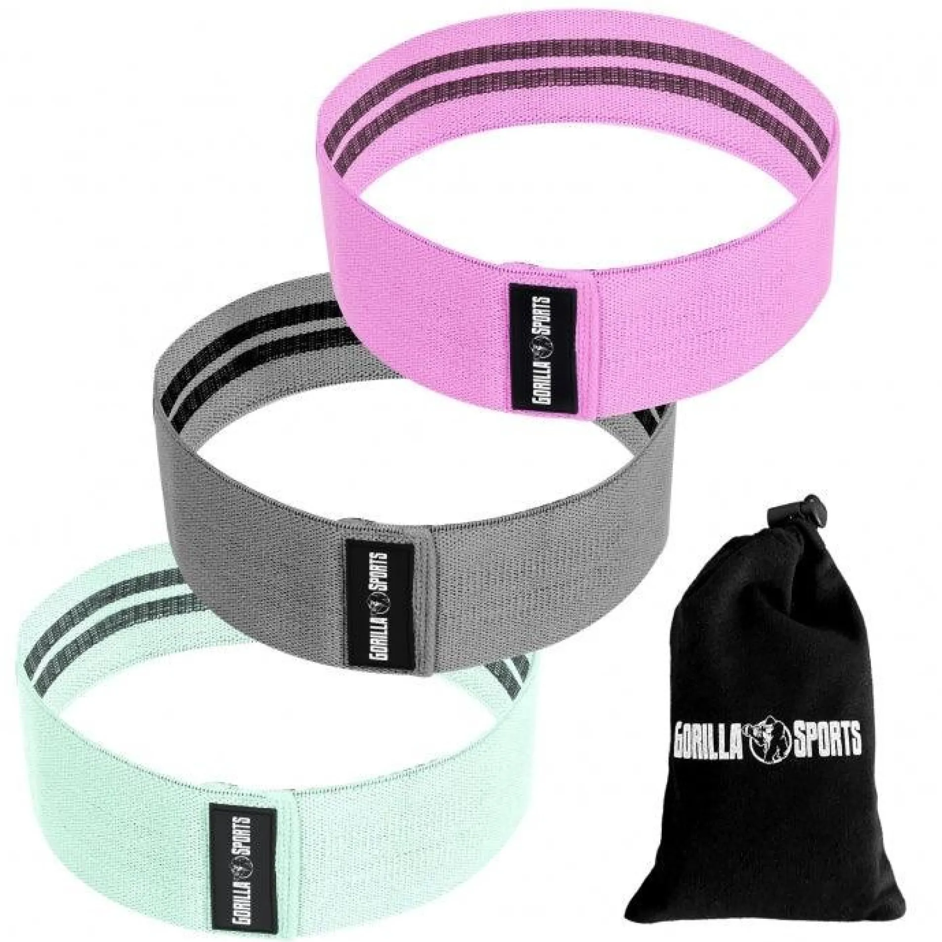 Resistance Band 3er Set aus Stoff inkl, Tragebeutel