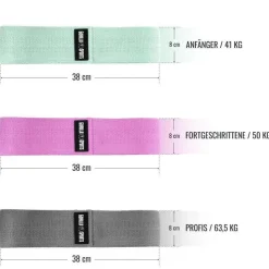 Resistance Band 3er Set aus Stoff inkl, Tragebeutel