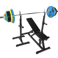 Schrägbank mit Squat Rack inkl, Langhantelset Olympia 150 kg