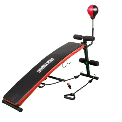 Sit Up Bank mit Punching Ball und Widerstandsbändern