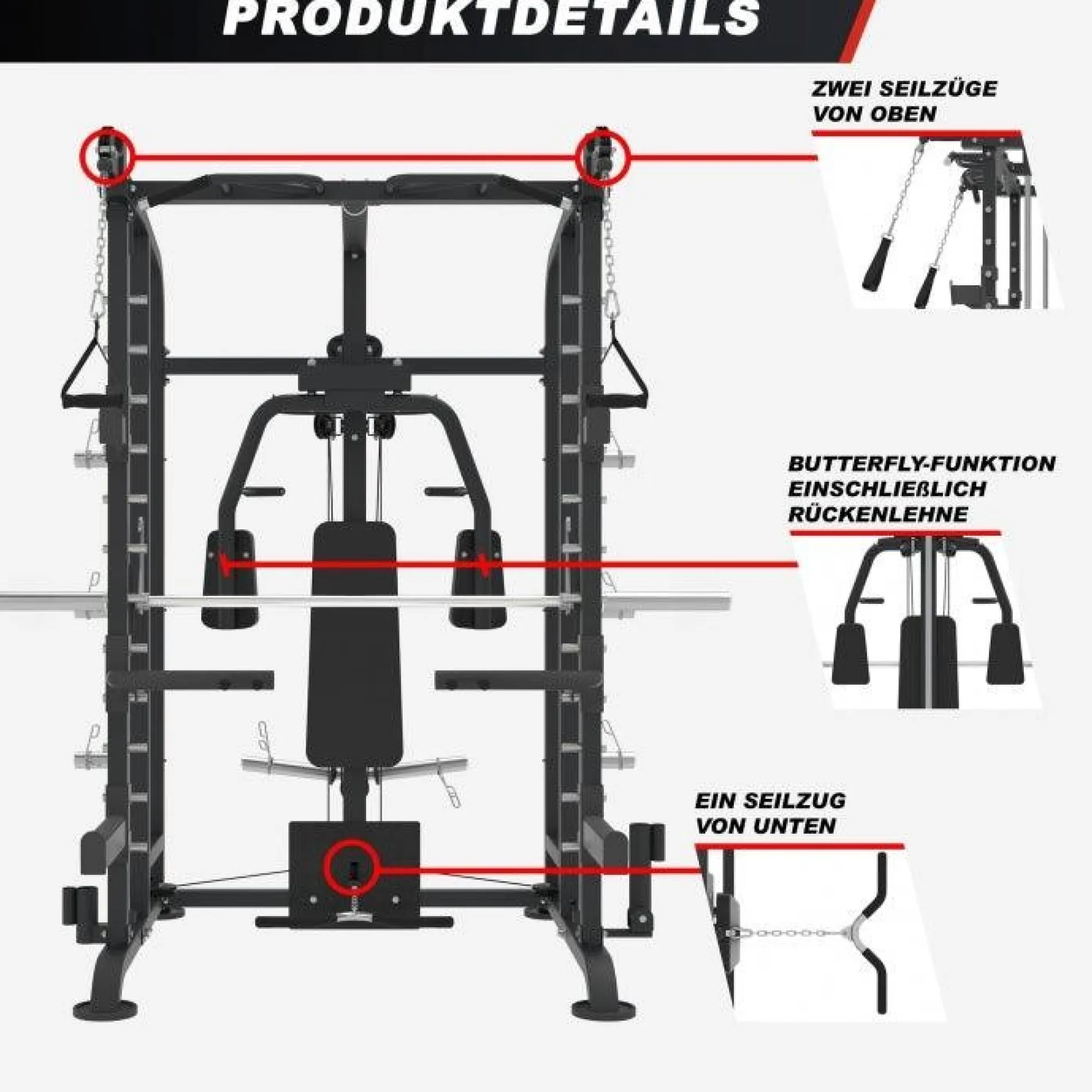 Smith Machine inkl, Klimmzugstange, Kabelzug und Butterfly