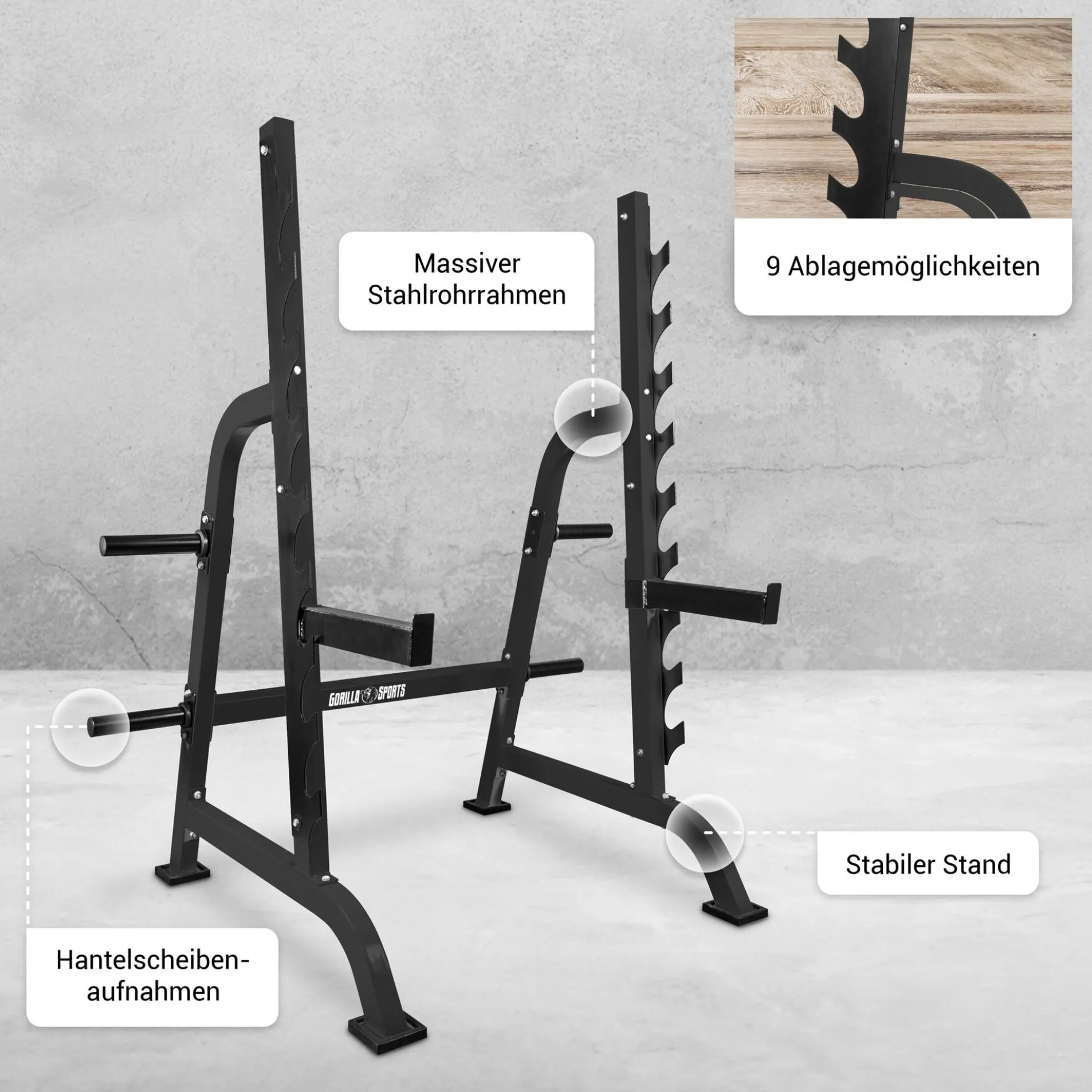 Squat Rack inkl, Safety Ablagen