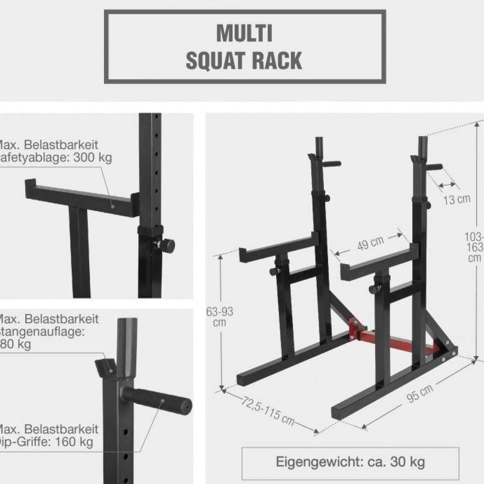 Squat Rack verstellbar in Höhe und Breite inkl, Langhantel Set Kunststoff 40 kg