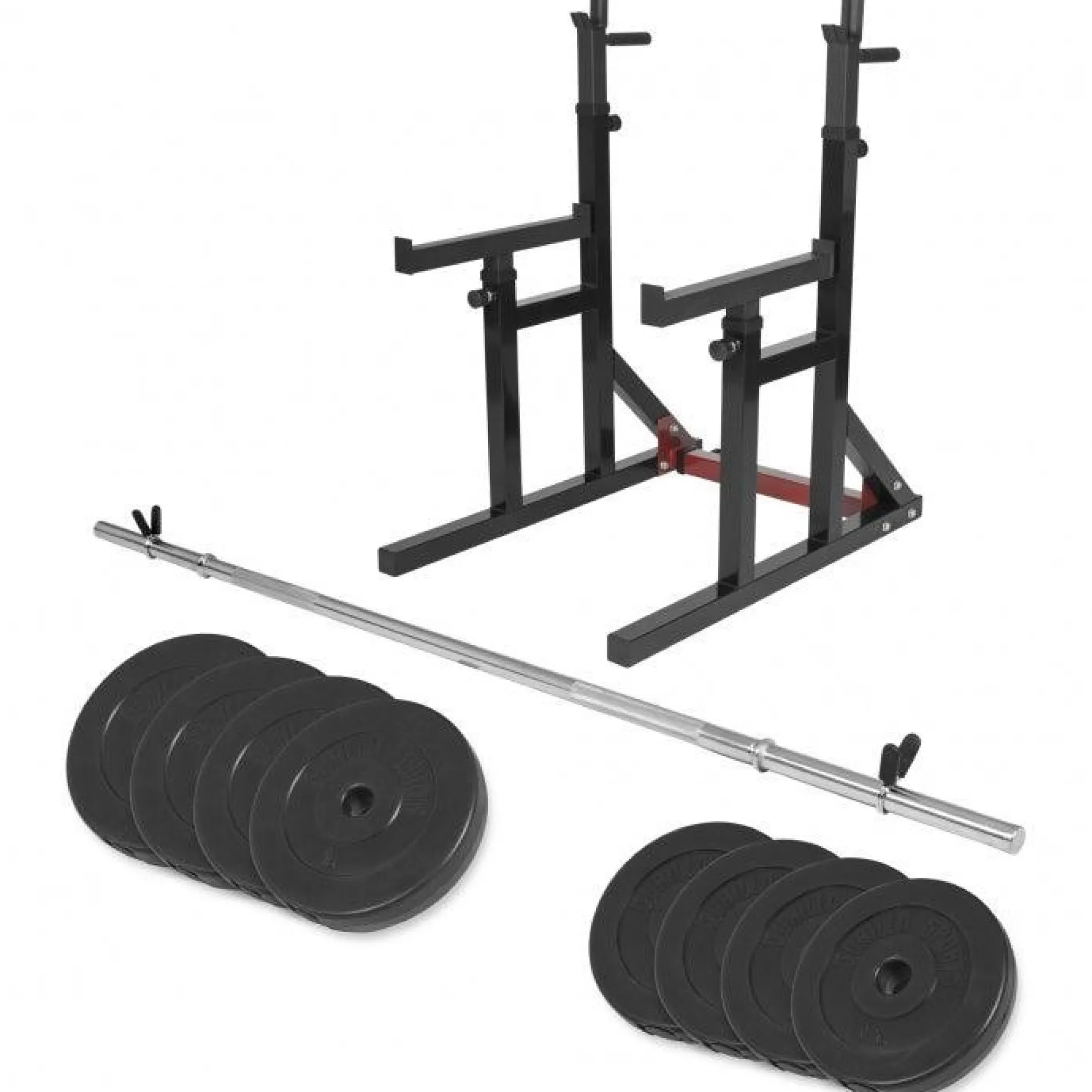 Squat Rack verstellbar in Höhe und Breite inkl, Langhantel Set Kunststoff 40 kg
