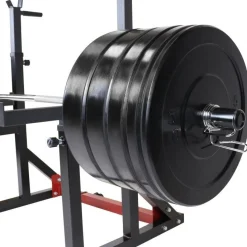 Squat Rack verstellbar in Höhe und Breite inkl, Olympia Bumper Plate Langhantel Set 170 kg